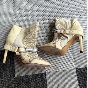 ISABEL MARANT Women's Blackson Ankle Western Boots Size 37 Beige Pointed Toe